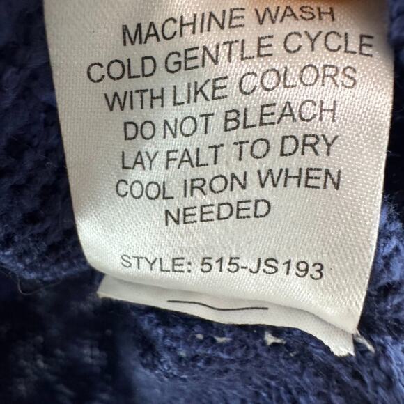 Oh MG Open Knit Sweater Womens L Blue Crew Neck Pullover Long Sleeve Side Slit - Picture 16 of 16